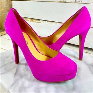 Gianni Bini Barbie Pink Suede Platform Pumps